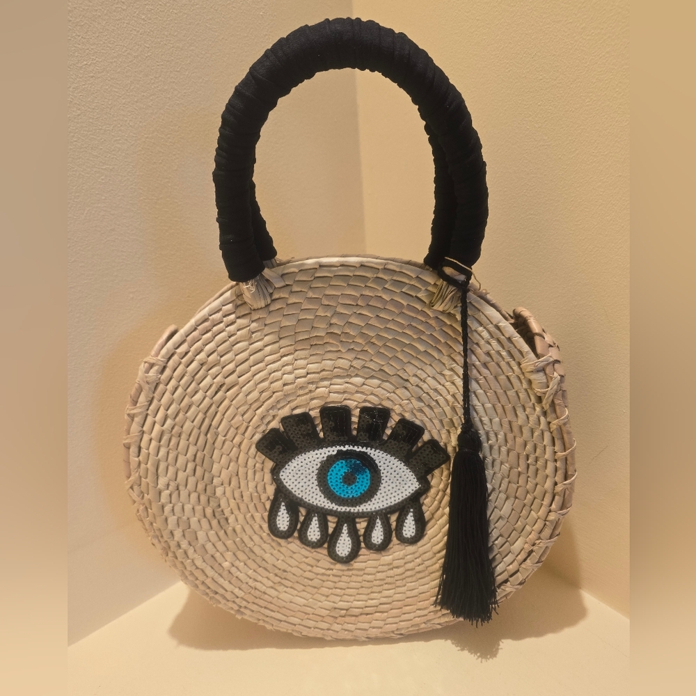 By Del Rio Stunning Woven Bag EMBELLISHED EVIL EYE NWT